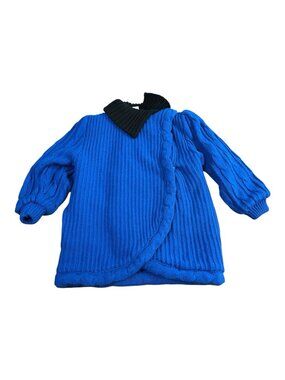 Vintage 80’s Chunky Knit Sweater Coat Blue Black Medium Oversized Cherry Stix